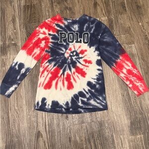 Polo Ralph Lauren Boy’s Sweater Tie-Dye Red White Blue Multi L/S Crew Size 8
